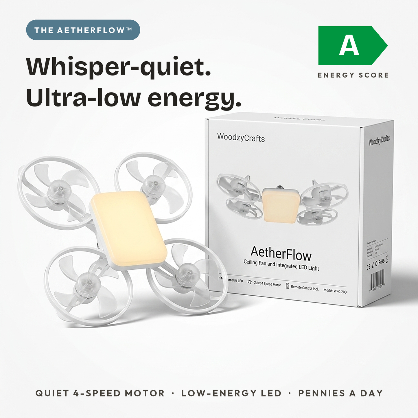 Le AetherFlow™ – Plafonnier ventilateur LED 2-en-1