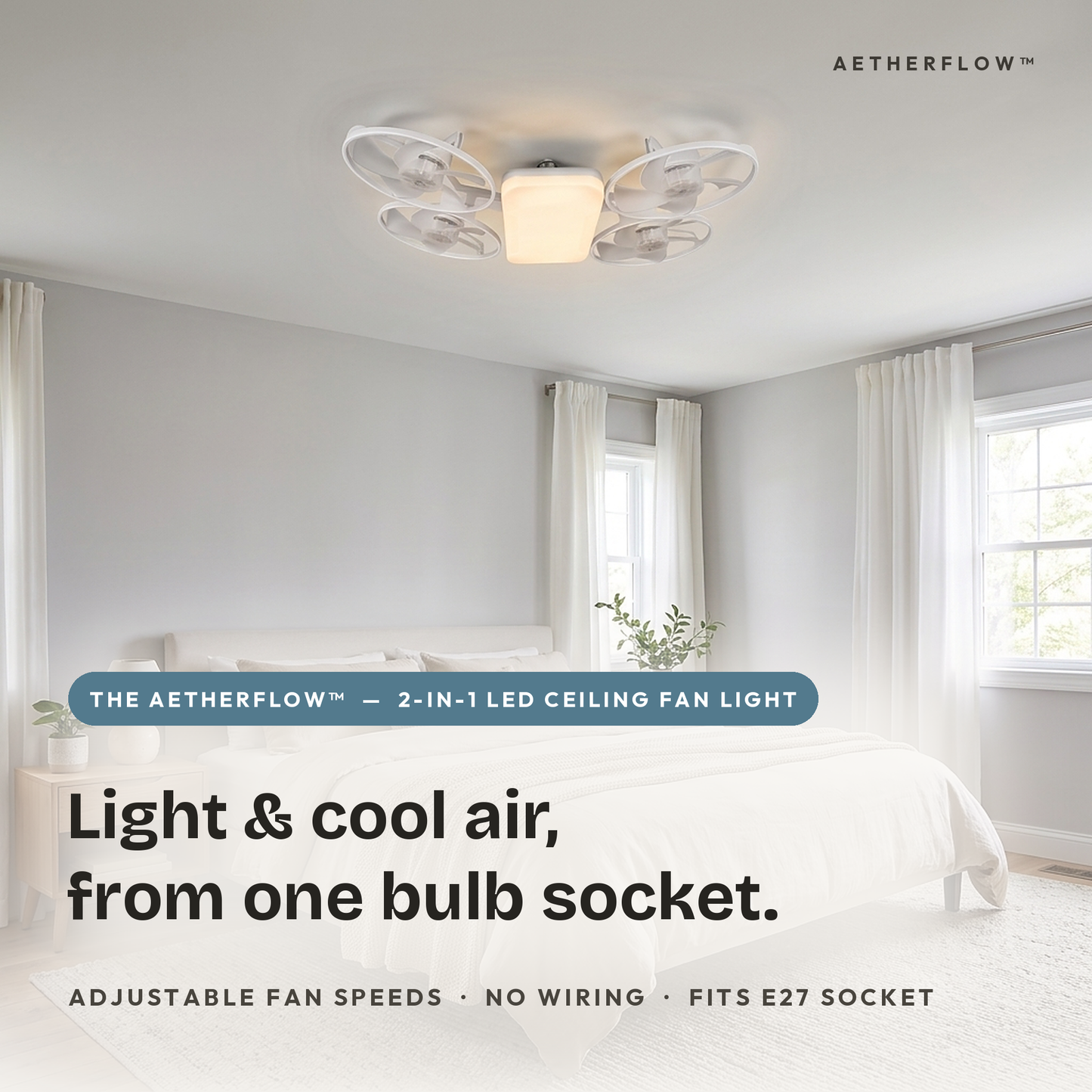 Le AetherFlow™ – Plafonnier ventilateur LED 2-en-1