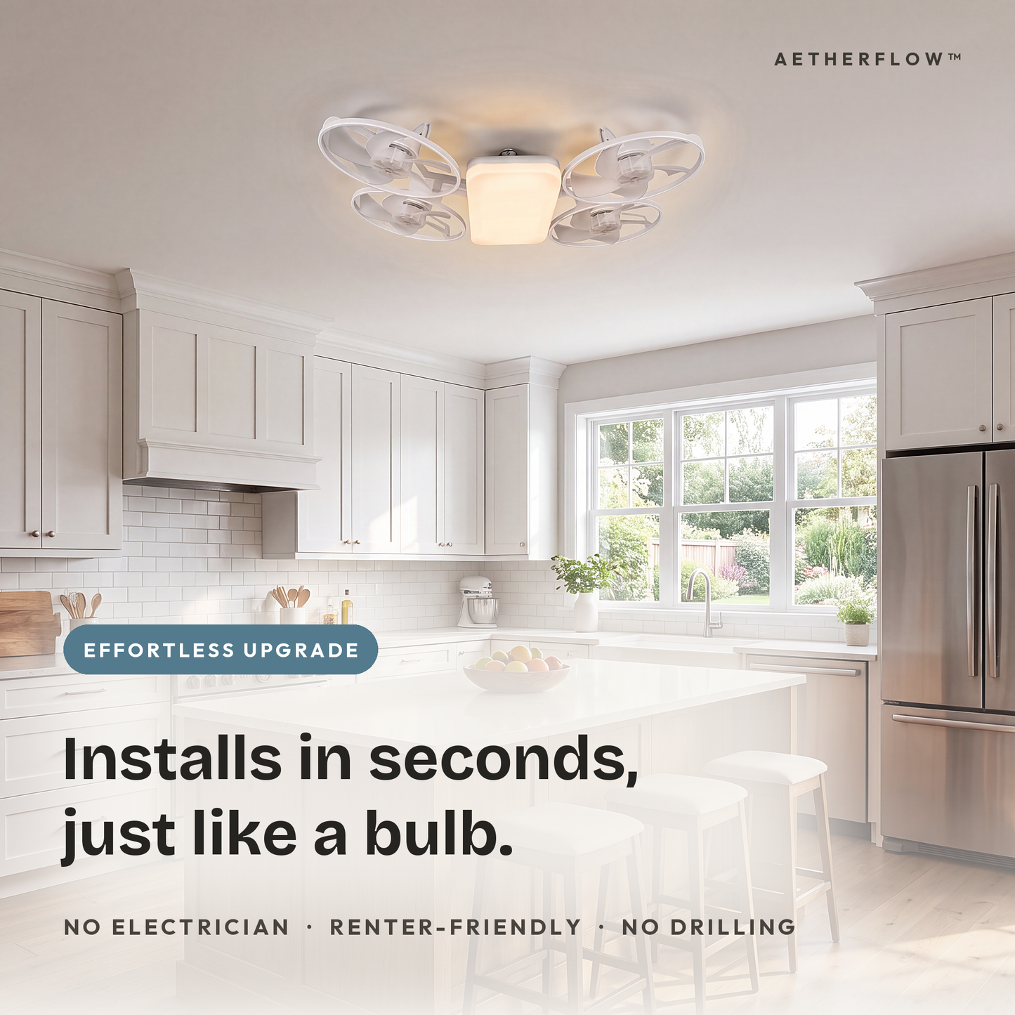 Le AetherFlow™ – Plafonnier ventilateur LED 2-en-1