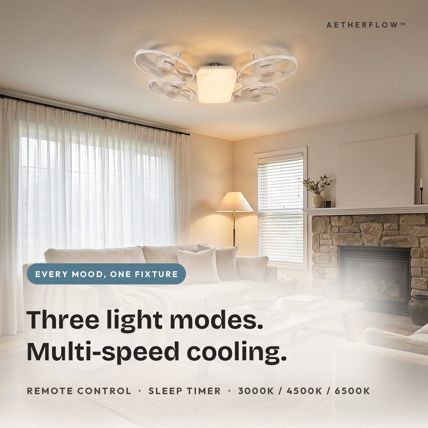 Le AetherFlow™ – Plafonnier ventilateur LED 2-en-1